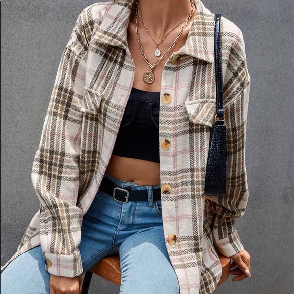 Oatmeal Blush Plaid Shacket - Picture 9 of 9